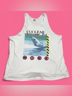 Vintage Nike Shirt Mens XL White Nuclear Surf Graphic Tank Top USA 80s 90s